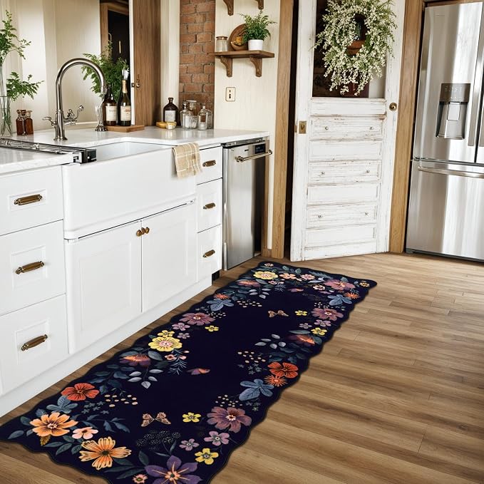 Lahome Floral Kitchen Runner, 2X6 Washable Runner Rug Non-Slip, Ultra-Thin Soft