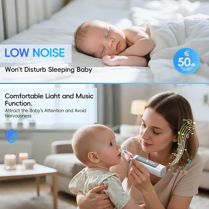 Nasal Aspirator for Baby, Electric Nose Sucker for Baby & Toddler, Congestion Relief with 3 Levels Suction,Soothing Light & Nursery Rhymes