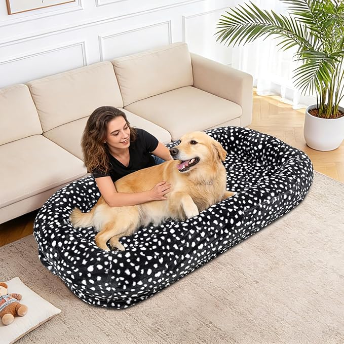 Human Dog Bed for Adult,70"x38"x10" Extra Large Human Pet Bed,Orthopedic Washable XL Dog Bed with Memory Foam (Black White)