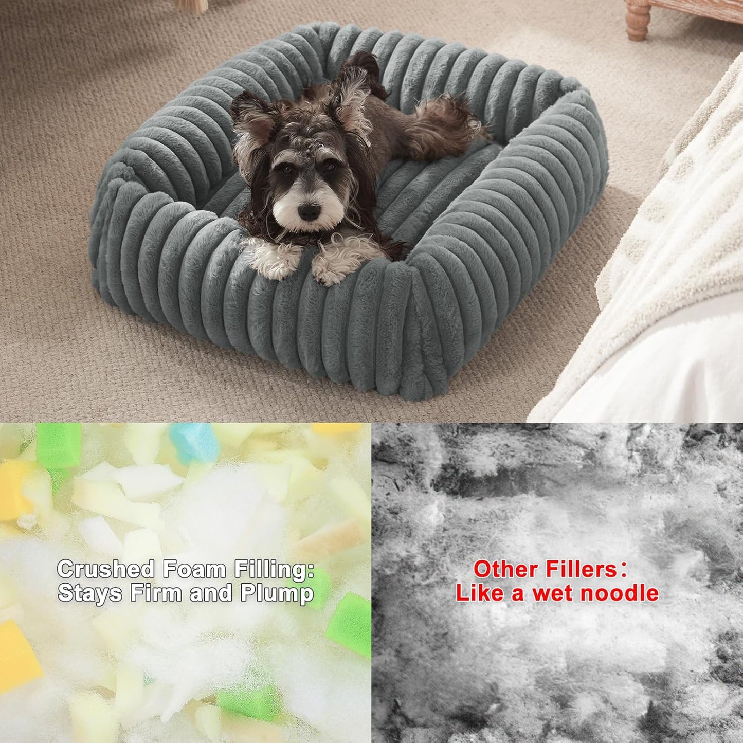 Dog Beds Medium Sized Dog, Washable Orthopedic Pet Bed with Removable Cover, Rectangle Soft Calming Sleeping Puppy Bed Durable Pet Cuddler with Anti-Slip Bottom, 30"x24"x8" Grey