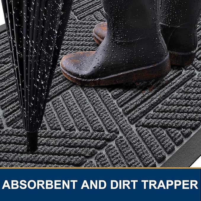 Smiry Front Door Mat Outside Entrance, Heavy Duty Sturdy Natural Rubber Doormat