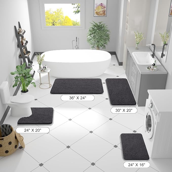 OLANLY Bathroom Runner Rugs 47x24, Soft Absorbent Chenille Bath Rugs, Rubber