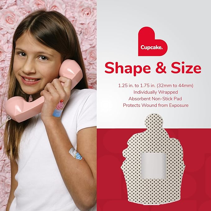 BioSwiss Bandages, Cupcake Shaped Self Adhesive Bandage, Latex Free Sterile Wound Care, Fun First Aid Kit Supplies for Kids, 24 Count