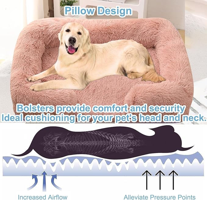 Dog Beds Large Sized dog Orthopedic, Sofa Dog Bed with Waterproof Lining and Nonskid Bottom, Rectangle Washable Dog Bed for Medium Small Dogs and Cats Comfortable ( Color : Pink1 , Size : 17 x 15" )