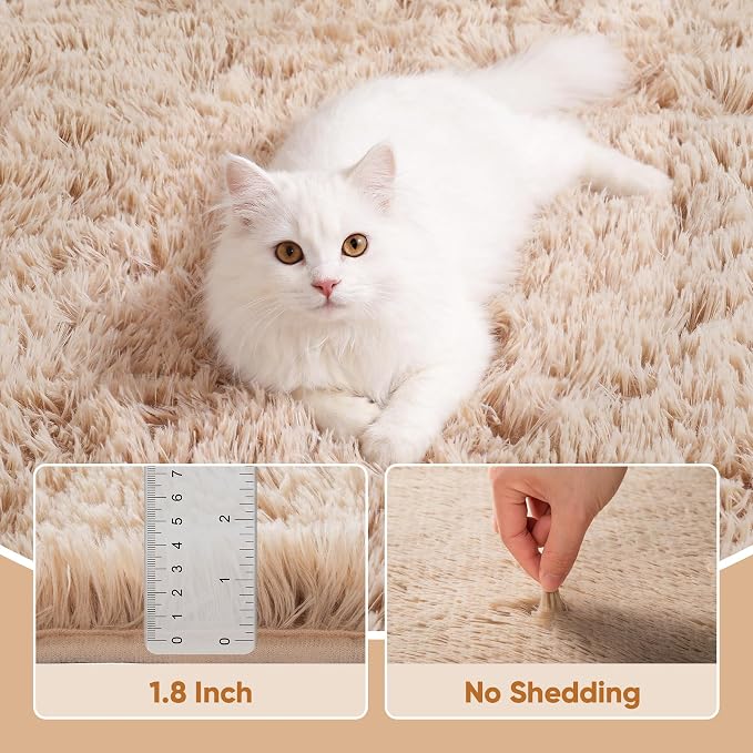 Area Rug for Living Room Bedroom: 6x9 Camel Soft Fluffy Shag Upgrade Non-Slip
