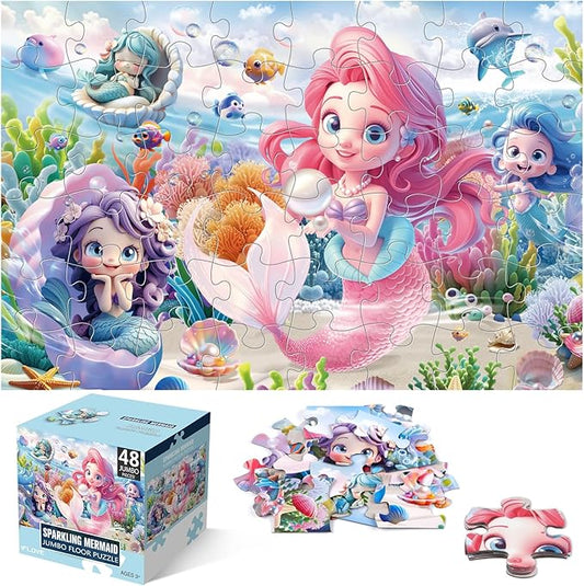 Jumbo Floor Puzzle for Toddlers & Kids Ages 3-5, 48-Piece Mermaid and Underwater Large Jigsaw Puzzle with Educational Fun, Great Gift for Boys & Girls Ages 4-8