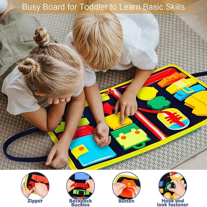 MORNOR Busy Board Montessori Toys for Toddlers Sensory Toys Gifts for 1 2 3 4 Year Old Girls & Boys Preschool Learning Activities Educational Travel Toy for Fine Motor Skills (Blue)