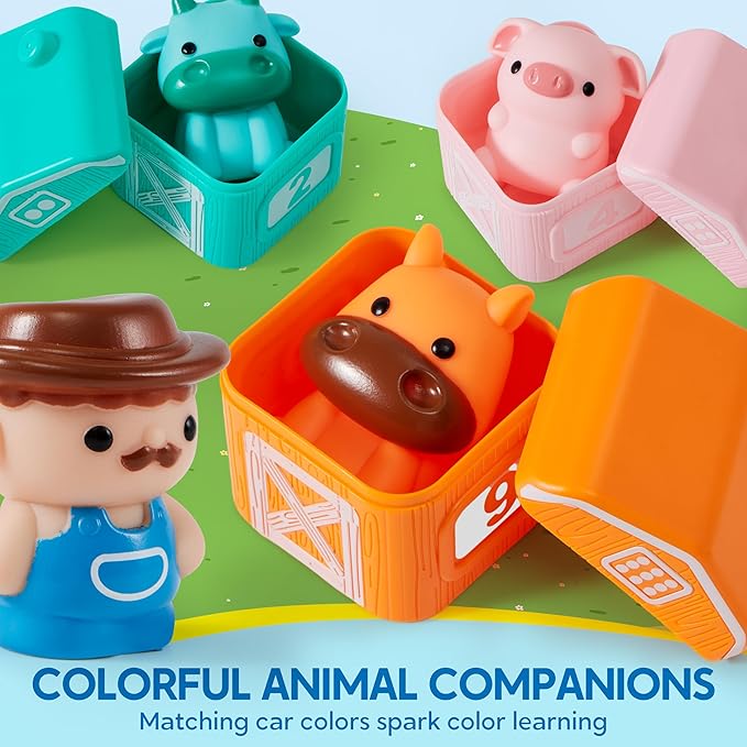 Learning Toy for Toddlers 1 2 3 Years Old, Counting, Matching & Sorting Montessori Learning Farm Train Including 9 Farm Animals and 1 Farmer, Easter Christmas Birthday Gift for Baby Boys Girls