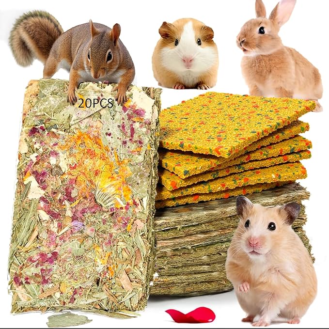 Rabbit Treat Bunny Food 20pcs Rabbits Chew Toy Bunny Crispy Snack for Clean Teeth Hamster Timothy Hay Chips Herbal Flowers Grinding Guinea Pig Dental Care Squirrel Gerbil Chinchilla Chipmunk