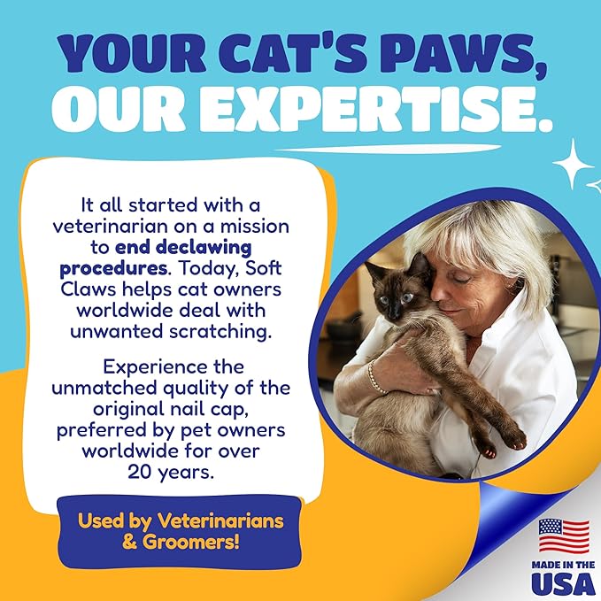 Soft Claws Cat Nail Caps for Medium Cats – (40 Caps, Blue & Gold) - Made in USA - Veterinarian-Developed | Protects Furniture & Skin - Easy to Apply, Long-Lasting Anti-Scratch Soft Cat Claw Covers