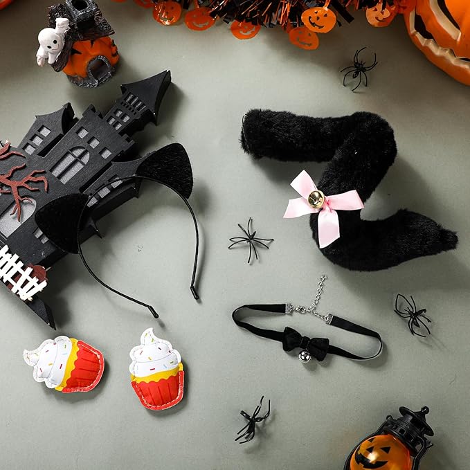 Book Character Costumes Set Reading Themed Ears Headband Tail, Brooch Animal Dress up for Adult Halloween Accessory