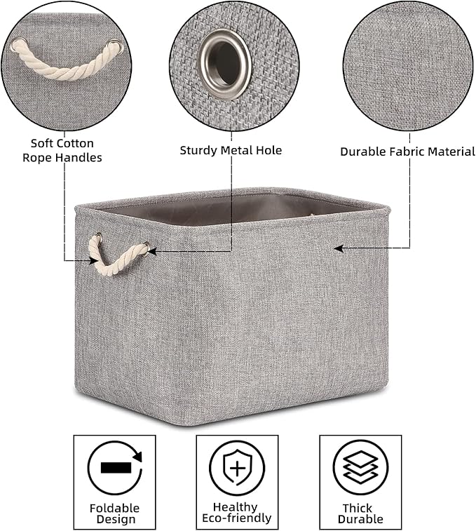 Bidtakay Grey Baskets [2-Pack] Shelf Baskets for Storage 16" X 11.8" X 11.8" Large Fabric Rectangular Decorative Storage Basket Organization Bins for Shelves Closet Home Organization(Grey)