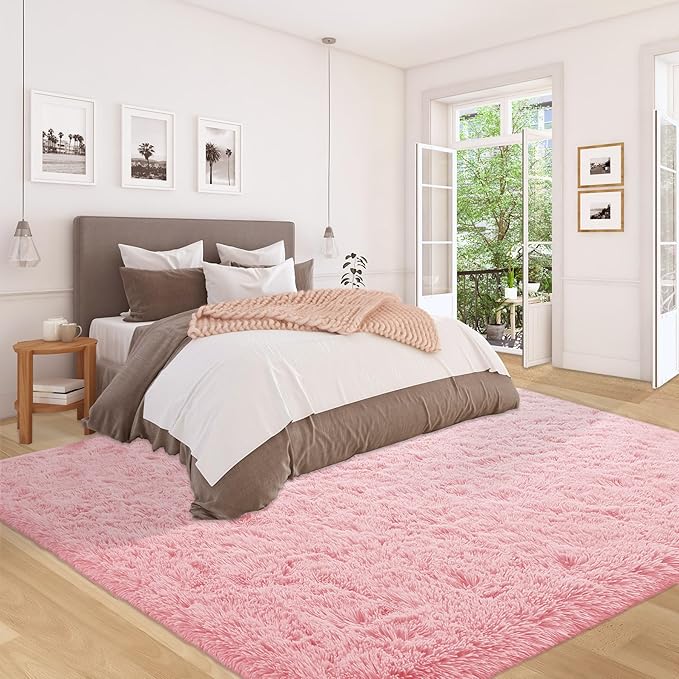 6x9 Area Rug for Living Room: Fluffy Shag Soft Washable Rugs Large Fuzzy Plush Indoor Carpet for Bedroom Nursery Playroom Kids Girls Boys Room (Pink, 6'x9')
