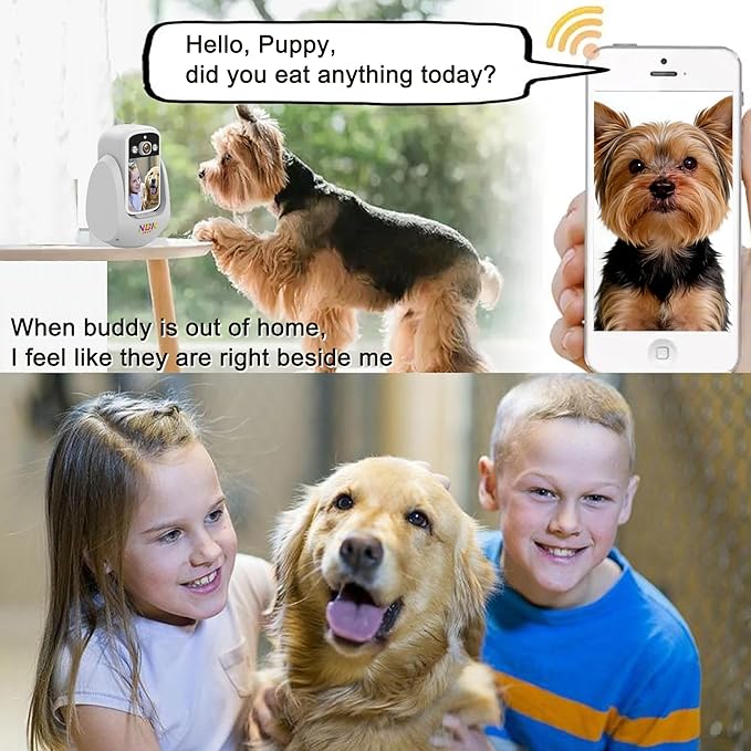 2 Way Video Audio Camera with 2.8-inch Screen, Video WiFi Camera for Home Pet/Cat/Dog, AI Motion Detection, Wireless Facetime Cameras Phone App Sound, One-Click Call, White