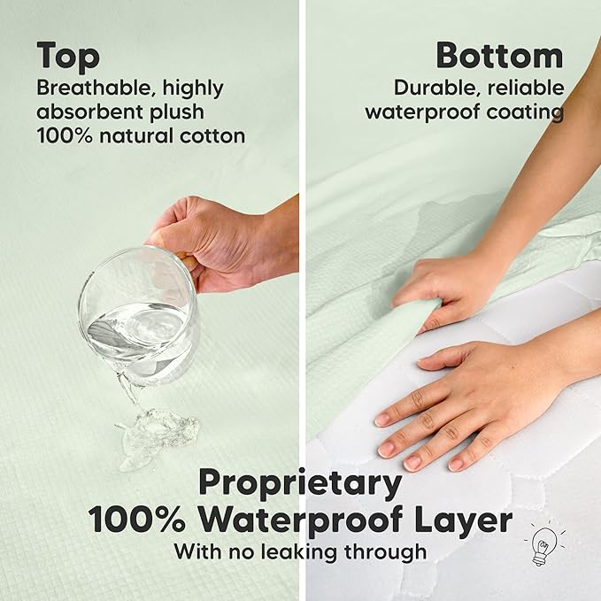 Waterproof Crib Mattress Protector Cover Fitted - 2-Pack Quiet Baby Crib Mattress Pad Sheets, 52" x 28" Soft Quilted Cotton Baby Sheet, Machine Washable, Easy Fit, Durable (Aloe/Quin)