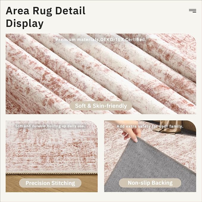 Soalmost 6x9 Area Rug for Living Room Washable Non-Slip Modern Rugs for Bedroom
