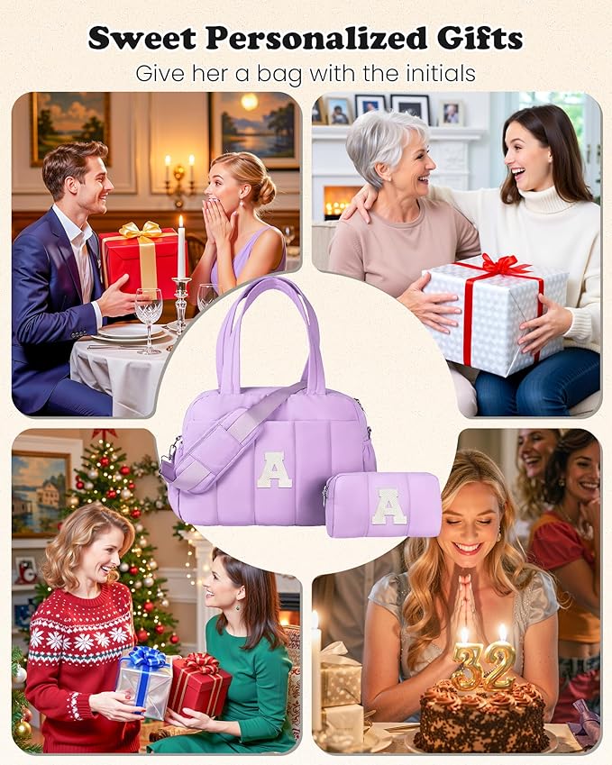 Initial Duffle Bag, Carry On Bags for Women，Granddaughter Gifts-Overnight Bag with Wet Pocket，Lightweight Travel Bags Personalized Gym Tote with Makeup Pouch