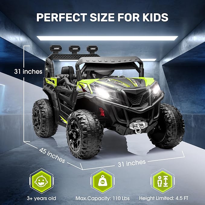 ANPABO 24V 4WD Ride on Car Truck w/Remote Control, 2WD/4WD Switchable Kids UTV, 4 Shock Absorbers, 19" Spacious Seat, Soft Start, Music Player, Electric Car for Kids