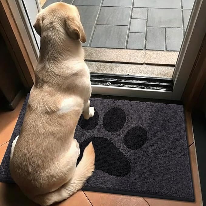 Buganda Dog Door Mat for Muddy Paws, Absorbent Dirt Trapper Non Slip Indoor Doormats, Washable Low-Profile Mat for Mud Dogs, Entryway Carpet for Inside Floor (30x20 Inches, Black)