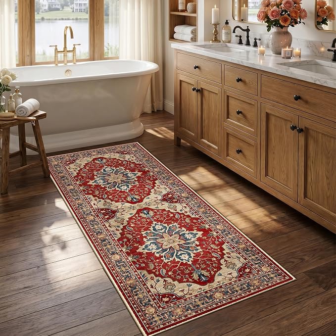 RELEANY Area Rugs Runner 2'6"x5' Washable Non-Slip, Floral Vintage Distress