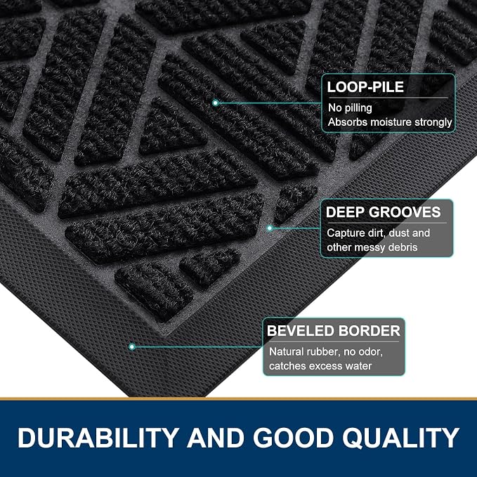 Smiry Front Door Mat Outside Entrance, Heavy Duty Sturdy Natural Rubber Doormat