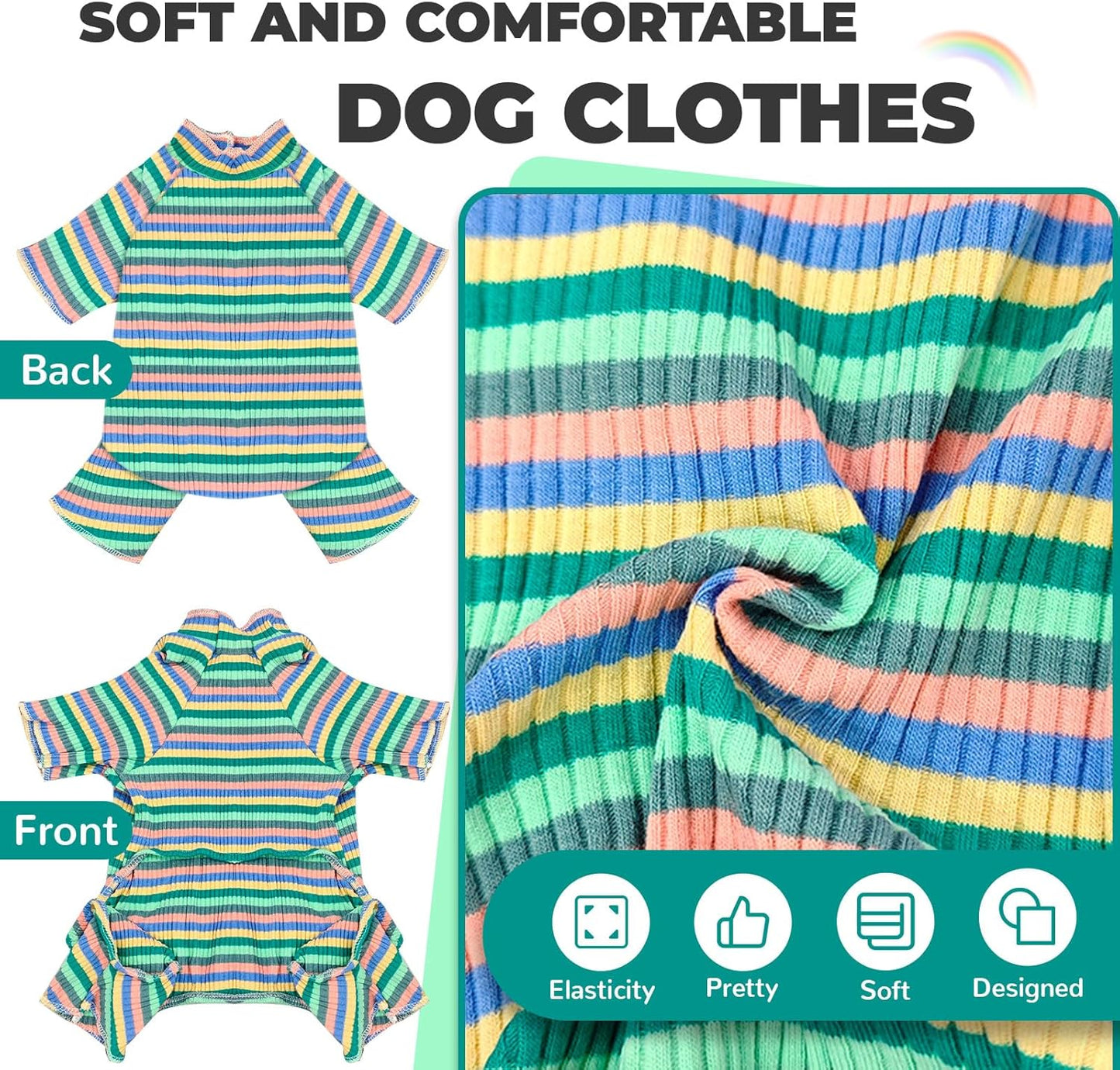 BAEJMJK Striped Dog Pajamas Stretchy Cute Four-Legged Boy Girl Dog Clothes with Sleeves Comfortable Dogs Jumpsuit Colorful Pet Puppy Outfits Apparel for Small Medium Dogs Cats(Green,X-Large)