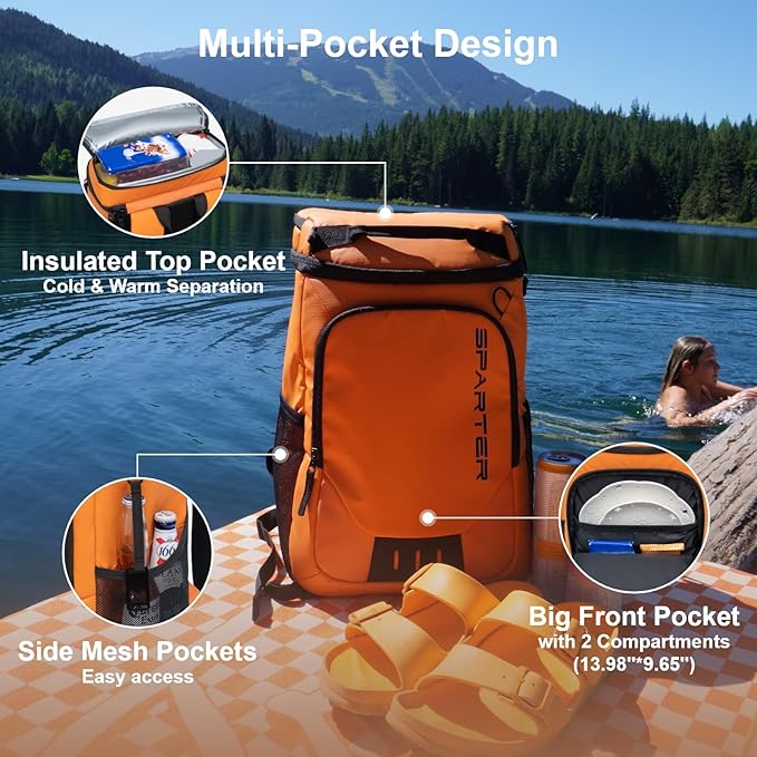 SPARTER Backpack Cooler Insulated Leak Proof 33/49 Cans, 2 Insulated Compartments Thermal Bag, Portable Lightweight Beach Travel Camping Lunch Backpack for Men and Women