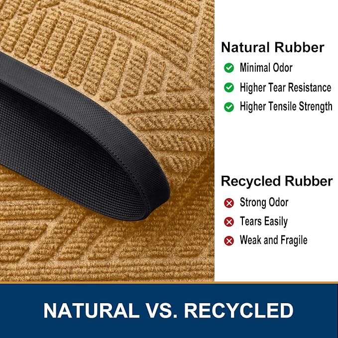 Smiry Front Door Mat Outside Entrance, Heavy Duty Sturdy Natural Rubber Doormat