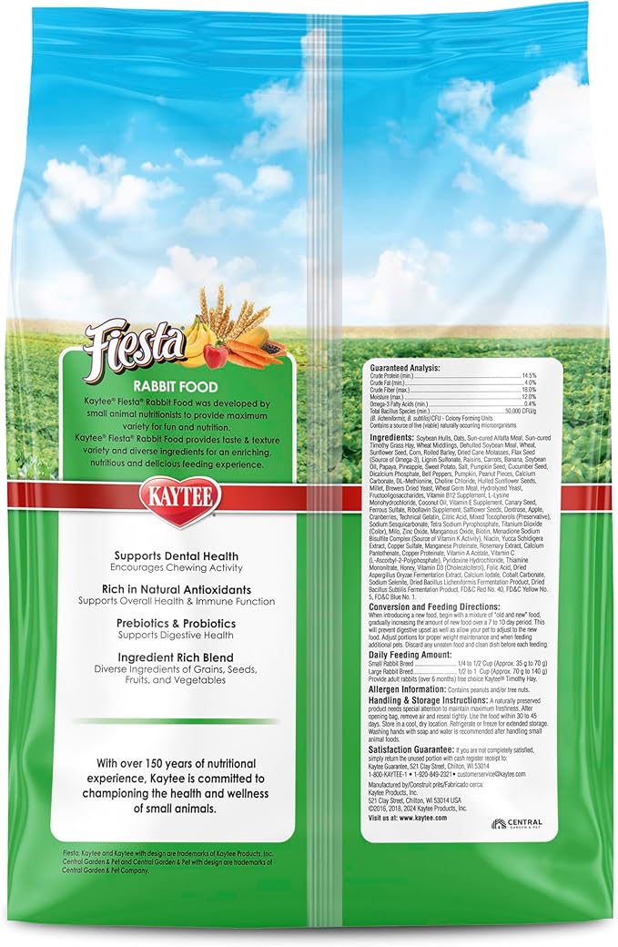 Kaytee Fiesta Rabbit Food, Nutritious and Fun Blend, Supports Dental Health and Digestion, 3.5 pounds