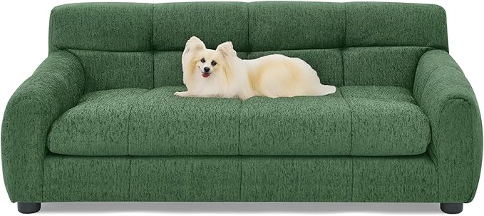 Human Dog Bed with Armrests & Backrest, Cave Dog Bed for Large Dogs, Comfortable Linen Upholstery, Short Sofa Legs for Easy Access, Durable, Stylish Camas para Perros, 38"x14.5"x22" (Green)