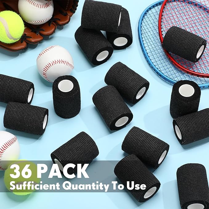 Treela 36 Pcs Self Adherent Bandage 3" X 5 Yard Wrap Breathable Cohesive Bandage Elastic Adhesive Tape for Stretch Athletic Sports Wrist Ankle(Black)