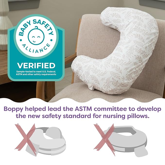 Boppy Nursing Pillow - Ergonomic Bottle & Breastfeeding Pillow with High, Firm, Large Area, Water-Repellent Cushion with Washable Cover; Baby Safety Alliance Verified - Pink Garden Flowers