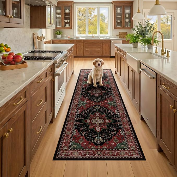 RELEANY Area Rugs Runner 2'x8' Washable Non-Slip, Floral Vintage Distress
