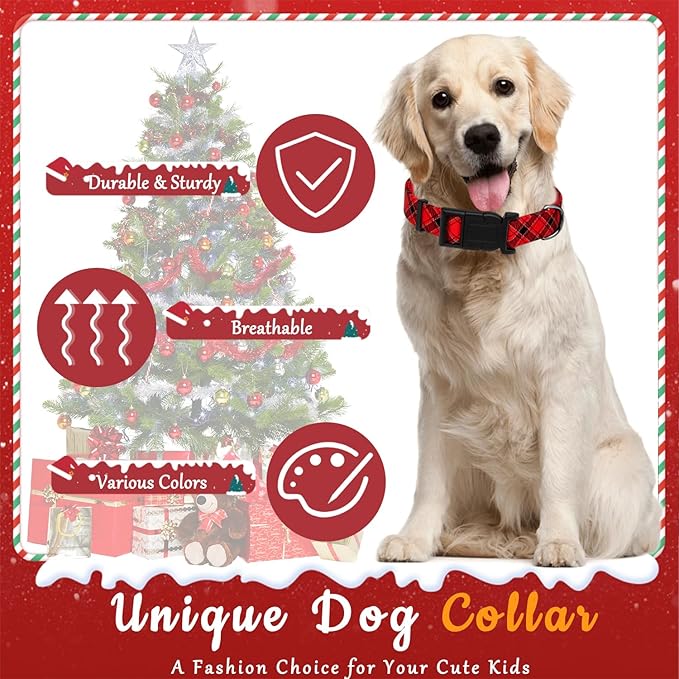 Christmas Plaid Dog Collar, Classical Boys Girls Puppy Collar for Small Medium Large Dogs, Adjustable Soft Plaid Pet Collar with Safety Buckle for Male Females(Red Plaid, M)