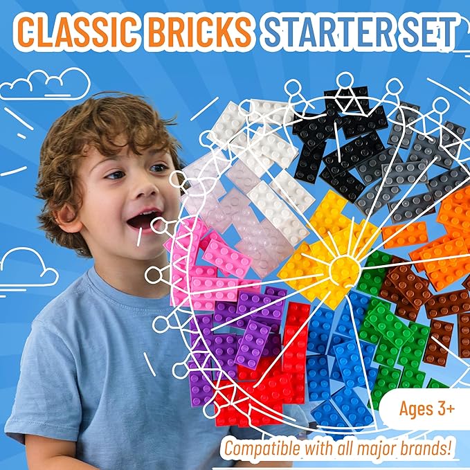 Strictly Briks Classic Bricks Starter Kit - 96-Piece 2x4 Stud Set in 12 Colors - Bulk Building Bricks for Creative Play, Ages 3+ - Compatible with All Major Brick Brands