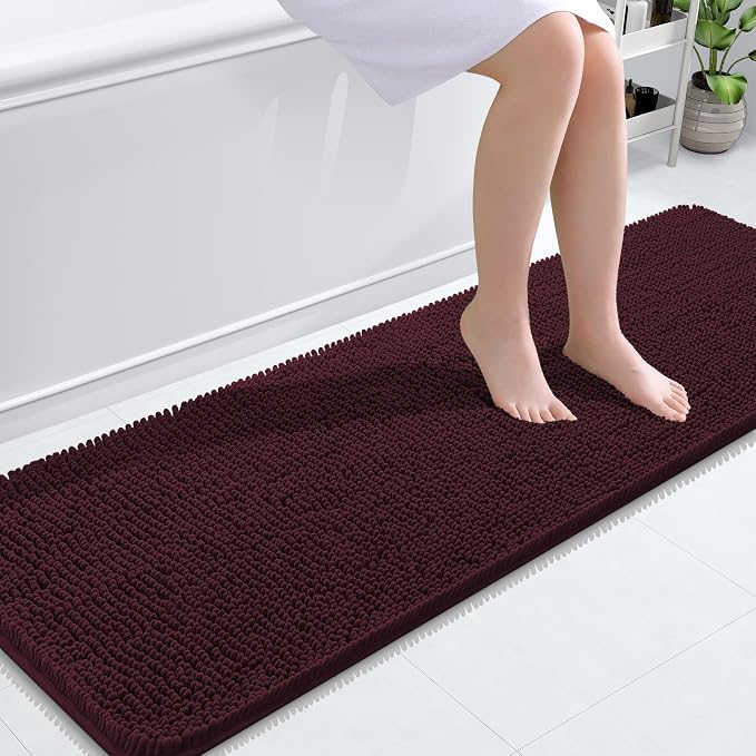 OLANLY Bathroom Runner Rugs 59x20, Soft Absorbent Chenille Bath Rugs, Rubber