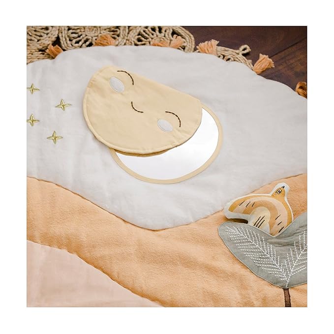 Crane Baby Activity Mat with Interactive Toys, Safari Zoo Themed Tummy Time Floor Mat, 36x36 Quilted Cotton Playmat, Infant Development Toys, Playmats for Newborn
