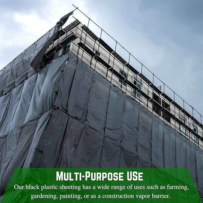 Farm Plastic Supply - Black Plastic Sheeting - 6 mil - (20' x 100') - Black Plastic Tarp, Polyethylene Vapor Barrier Plastic Sheeting, Black Painters Tarp, Roll of Heavy Duty Plastic