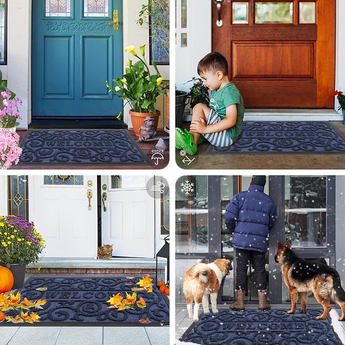 Smiry Welcome Door Mat Outside Entrance, Heavy Duty Trap Dirt and Moisture Easy