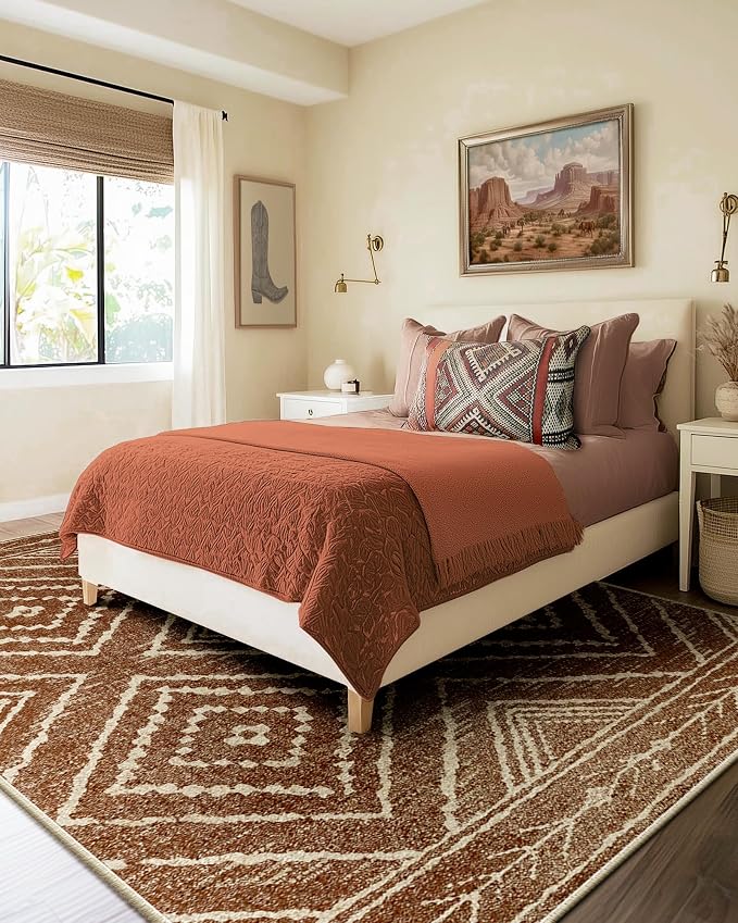 BESTSWEETIE Area Rug 8x10 Rug Machine Washable Non-Slip Low Pile Print Pattern