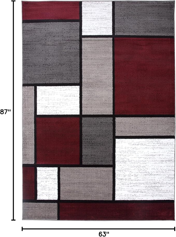 Rugshop Contemporary Modern Boxes Area Rug 5' 3" X 7' 3" Red