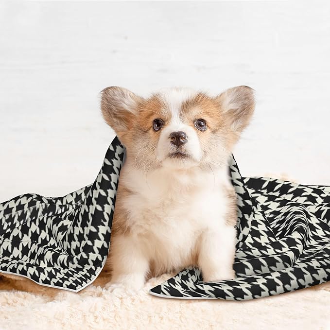 Waterproof Dog Blanket Soft Pet Blanket for Puppy Cat, Fleece Cat Throw Blankets for Furniture Bed Couch Sofa Reversible - Black and White Houndstooth 2