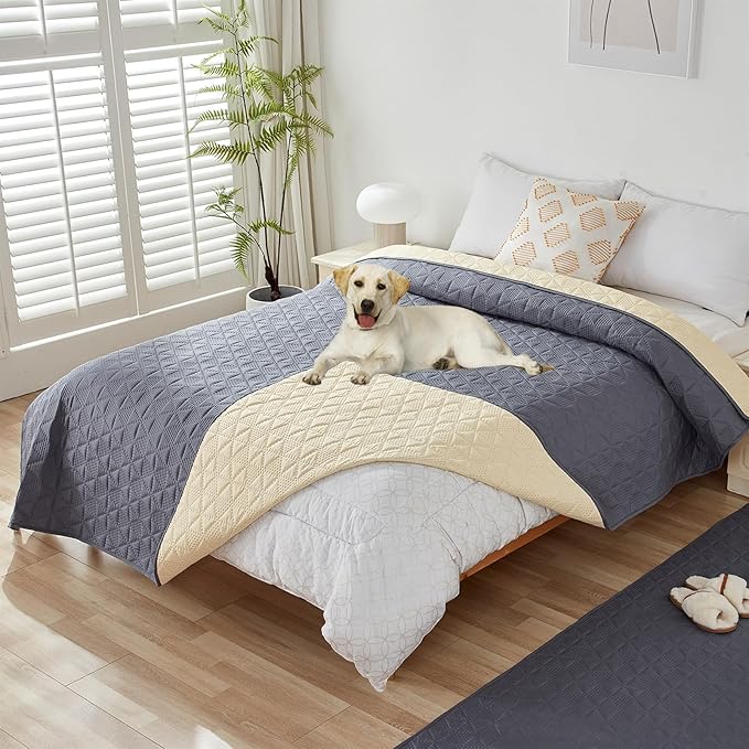 GIBZ Water Resistant Dog Bed Blanket Cover Large Anti Slip Pet Furniture Protector Washable Cat Quilted Mat for Couch, Grey, 100x127cm