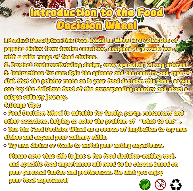 QETRABONE Foodie Dice & Decision Wheel - Fun Meal Picker for Family Game Nights, Couples Date Ideas & Party Games | Includes Fidget Spinner Snack Selector for Food Lovers Halloween Party Supplies