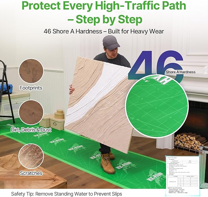 39"x200' Heavy-Duty Floor Protection | Construction Grade Carpet Protector | Drop Cloth Plastic Film for Hardwood Floors | Waterproof Painters Covering with No Residue(Mint Green)