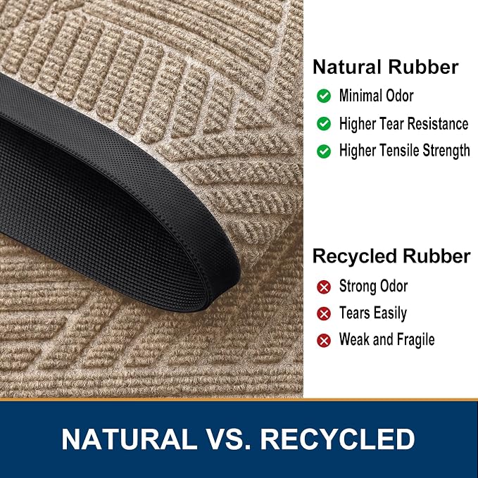 Smiry Front Door Mat Outside Entrance, Heavy Duty Sturdy Natural Rubber Doormat