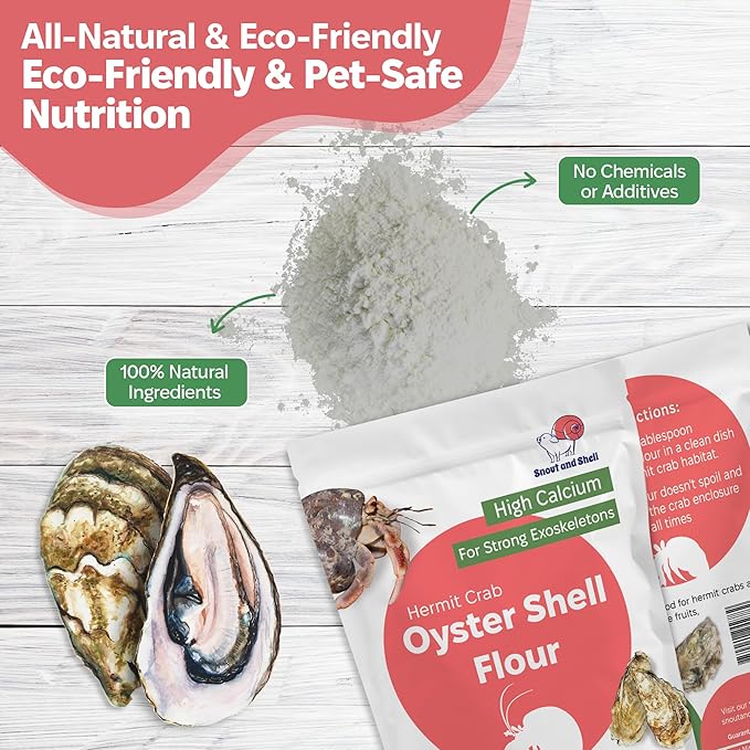 Oyster Shell Supplement for Hermit Crabs – Natural Calcium Source for Molting Support – Auto Feeder Compatible – USA-Sourced Crushed Shell Powder for Stronger Exoskeletons and Shell Health