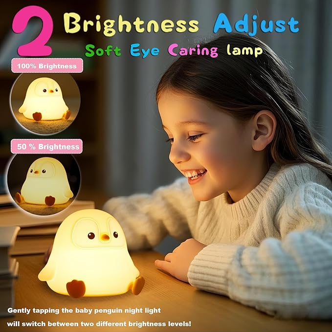 DREAMING MY DREAM Cute Penguin Night Light,LED Squishy Novelty Night Lamp,2 Levels Dimmable Nursery Bedroom Nightlight for Kids,Touch Lamp, Dorm Decor, Baby Boys Girls Gifts