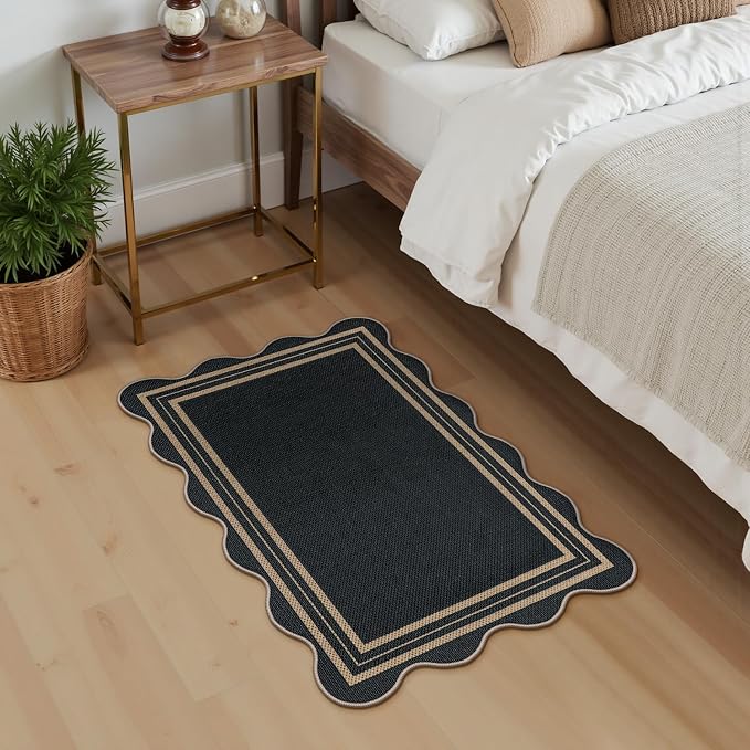 Easy Jute Black Kitchen Rug, 2x3 Front Door Mat Washable Non Slip Small
