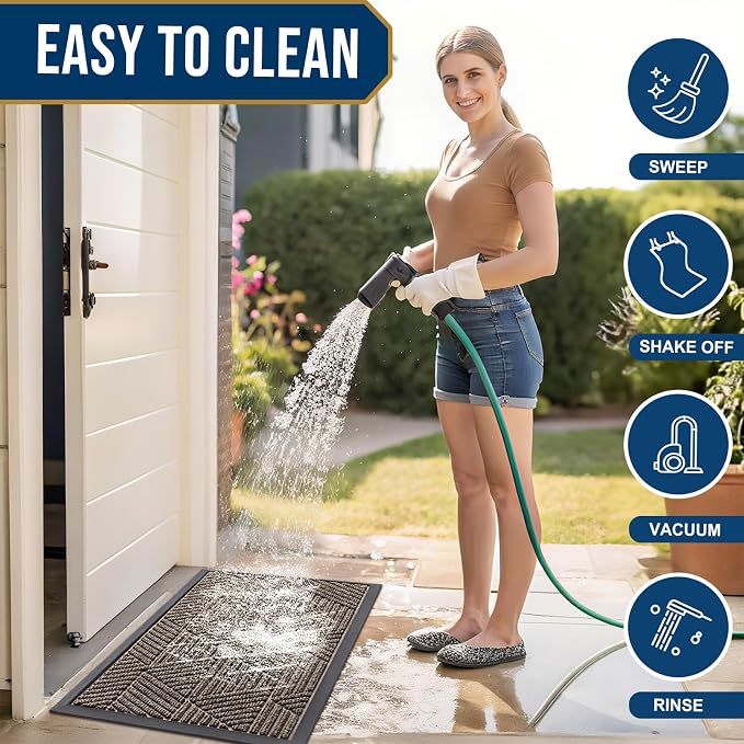 Smiry Front Door Mat Outside Entrance, Heavy Duty Sturdy Natural Rubber Doormat